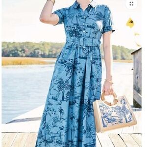 NWT Spartina 449 Maryam Midi Dress Clara Seascape Bluestone